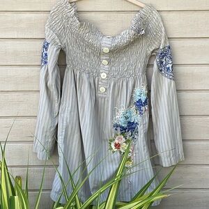 Johnny Was 3J embroidered boho off shoulder long  sleeve dress. XS